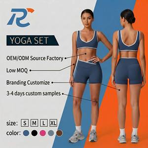 Wholesale Ladies Color Block Trim Stitched Sports Bra V Crossover Waist Shorts Set