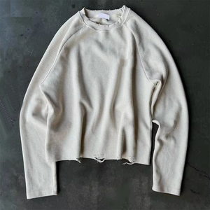 Custom Logo Waffle Knit Thermal Heavyweight Cotton Boxy Fit Long Sleeve T-Shirt