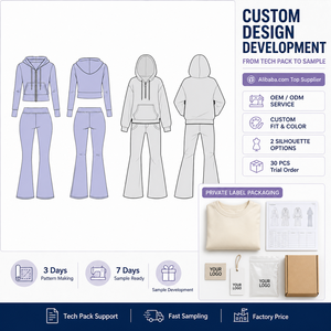 Custom Women's Hoodie Set Tech Pack Development Zip Jacket Wide Leg Pants Private Label OEM Manufacturer