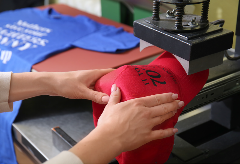 Custom heat pressed headwear and wholesale apparel