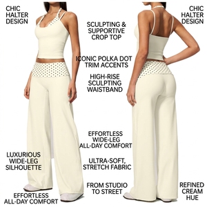 Women's Fitness Yoga Sports Wear Halter Tank Top Wide Leg Track Pants Set